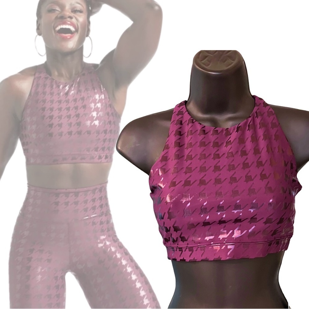 Peloton - Small NWT - Burgundy Maroon Foil Houndstooth Sports Bra - Show Up
